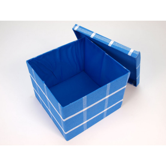 Úložný box s víkem potažený režnou látkou, modrý čtvercový